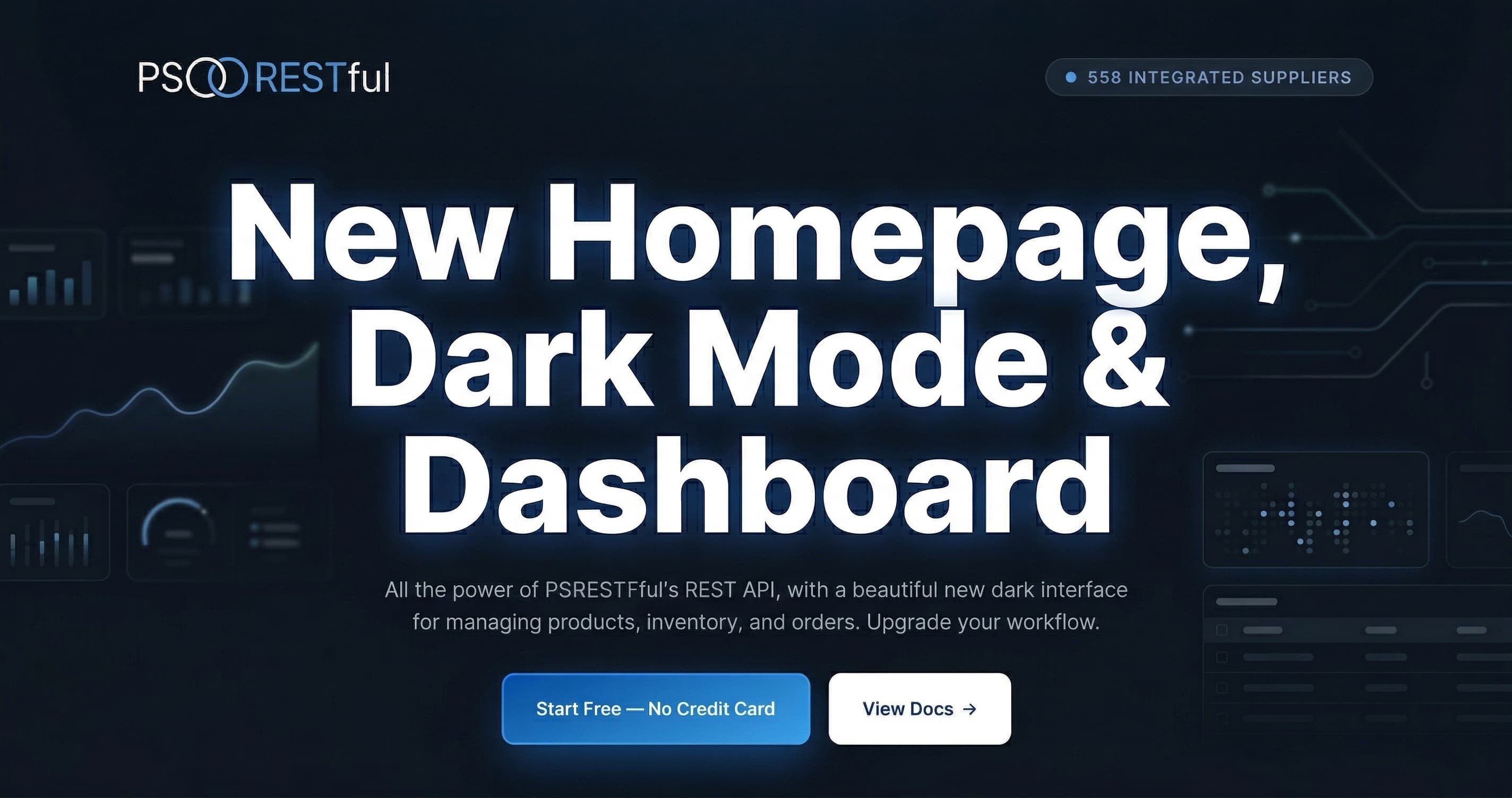 PSRESTful three-week sprint — new homepage, dark mode, and operations dashboard